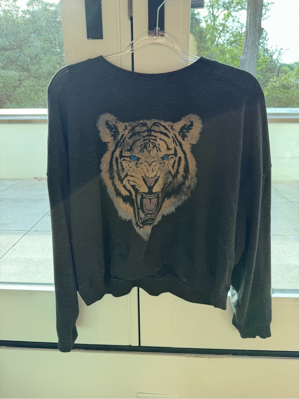 Altar'd State Black Heathered Sweatshirt with Tiger Graphic